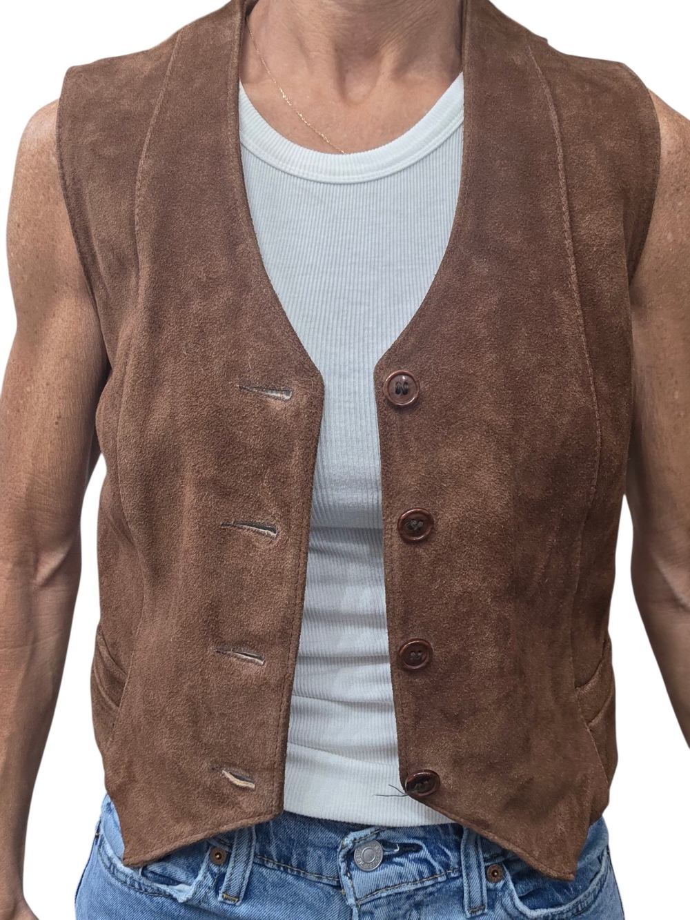 Vintage 80s De Mura Brown Suede Leather Vest Western Waistcoat 12